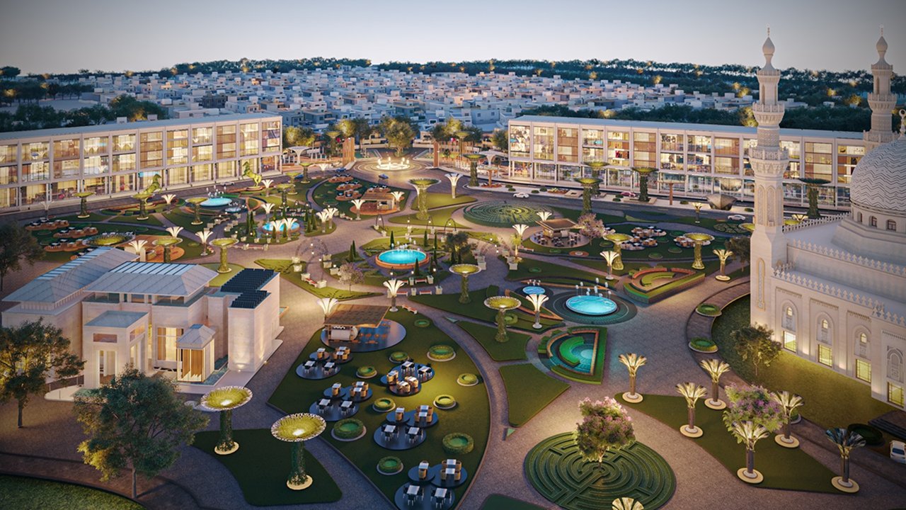 Top view of a modern city park 